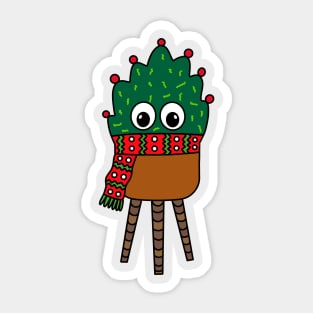 Cute Cactus Design #276: Christmas Cactus With Scarf Sticker